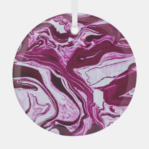 Magenta Marble Texture: Abstract Fluid Art Glass Tree Decoration
