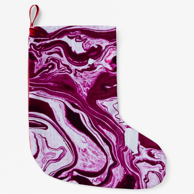 Magenta Marble Texture: Abstract Fluid Art Small Christmas Stocking (Front)