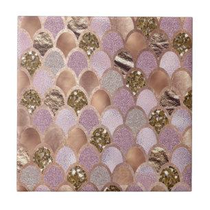 Magenta mermaid scales - turkish delight rose gold tile