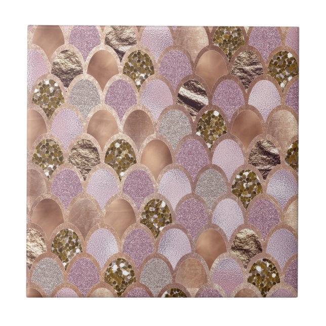 Magenta mermaid scales - turkish delight rose gold tile (Front)