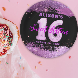 Magenta Modern Glam Sweet Sixteen Birthday Paper Plate