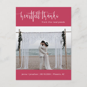 Magenta Modern Minimalist Wedding Photo Thank You Postcard