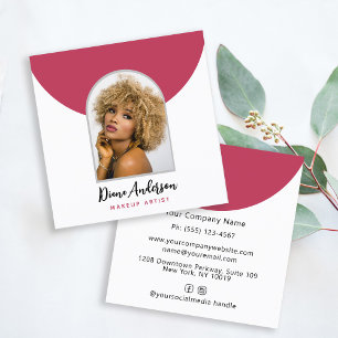 Magenta Modern Photo Arch Makeup Beauty Industry Square Business Card