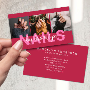 Magenta Modern Photo Typography Nail Artist Business Card