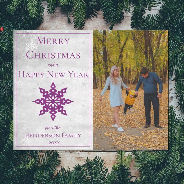 Magenta Modern Snowflake Photo Holiday Card (Magenta Modern Snowflake Photo Holiday Card)