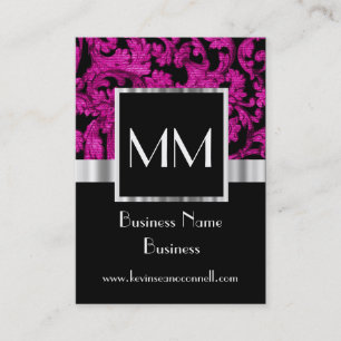 Magenta monogrammed damask business card