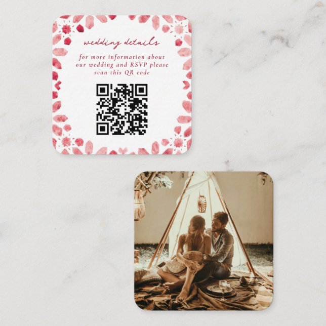 Magenta Moroccan Tiles QR Code Wedding  Enclosure Card (Front/Back)