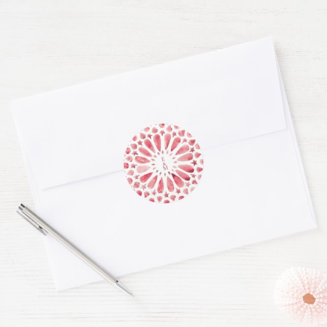 Magenta Moroccan Tiles Wedding Logo Classic Round Sticker (Envelope)