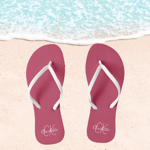 Magenta name monogram thongs