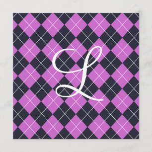 Magenta & Navy Argyle Graduation Invitation