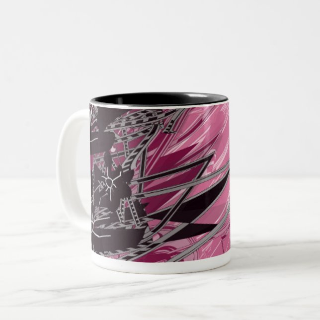 Magenta Neon Geometry — Abstract Art Mug (Front Left)