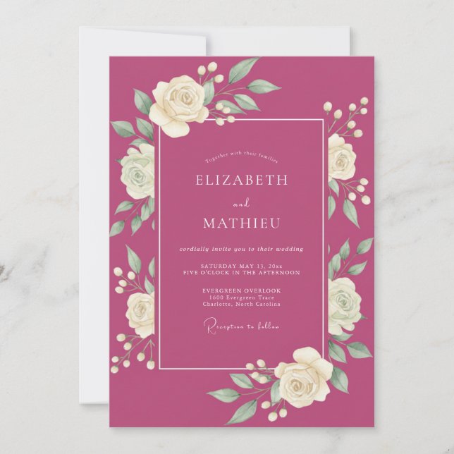 Magenta Opulent Spring Wedding Invitation (Front)