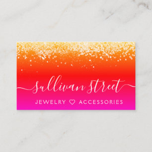 Magenta Orange Holographic Glitter Jewellery  Business Card