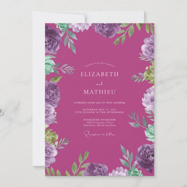 Magenta Orchid Painted Wedding Invitation (Front)