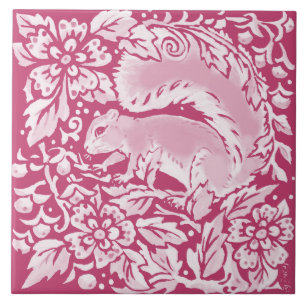 Magenta Ornate Squirrel Woodland Animal Nature  Ceramic Tile