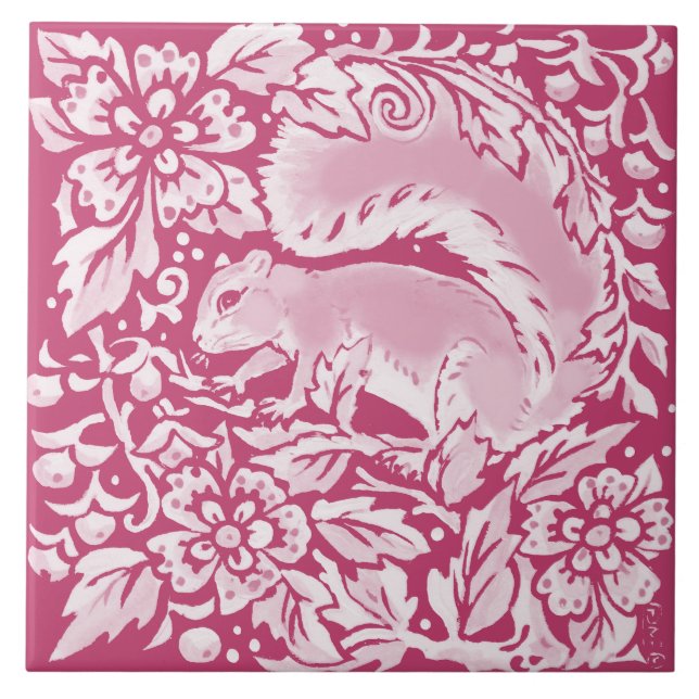Magenta Ornate Squirrel Woodland Animal Nature  Ceramic Tile (Front)