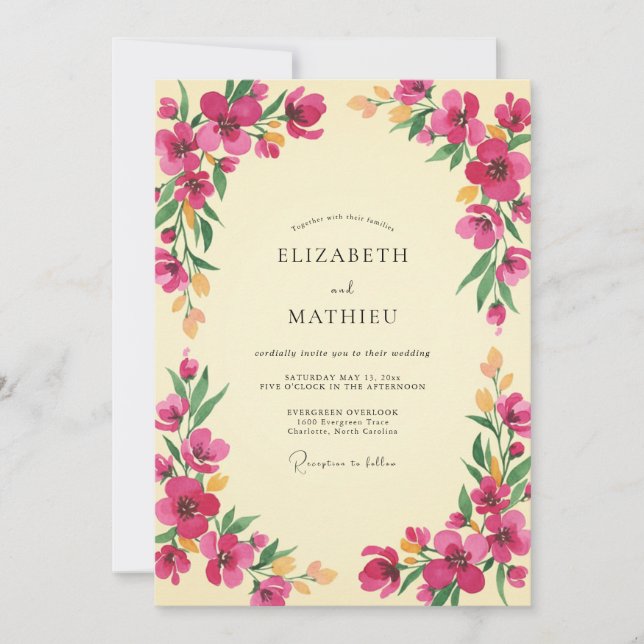 Magenta Painted Peony Wedding Invitation (Front)
