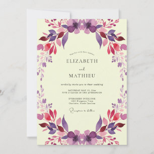 Magenta Painted Wreath Wedding Invitation