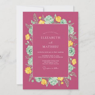 Magenta Painterly Floral Bloom Wedding Invitation