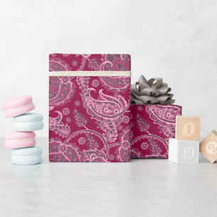 Magenta paisley damask floral oriented ethnic wrapping paper