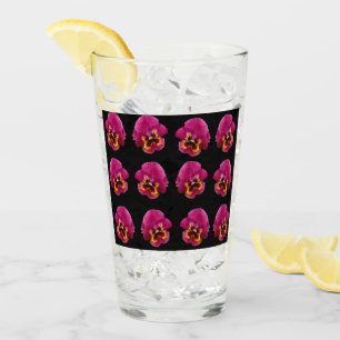 Magenta Pansies On Black, Drink Glass