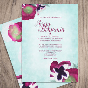 Magenta Pansies Wedding Invitation