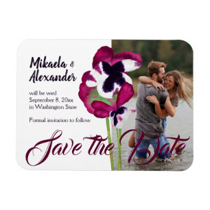 Magenta Pansies Wedding Save the Date Magnet