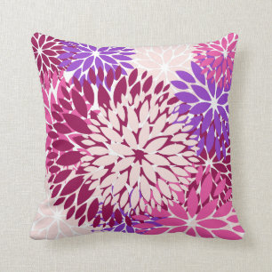 Magenta Peach Burgundy and Purple Stylised Dahlias Cushion