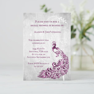 Magenta Peacock Leaf Vine Bridal Shower Invite