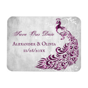 Magenta Peacock Leaf Vine Save The Date Magnet