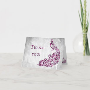Magenta Peacock Leaf Vine Wedding Thank You Cards