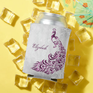 Magenta Peacock Personalised Can Cooler