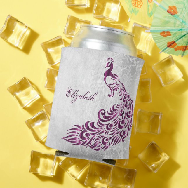 Magenta Peacock Personalised Can Cooler (In Situ Summer)