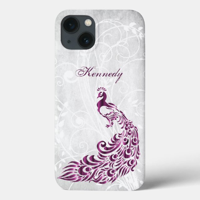 Magenta Peacock Personalised iPhone X case (Back)