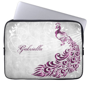 Magenta Peacock Personalised Laptop Sleeve