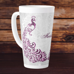 Magenta Peacock Personalised Latte Mug