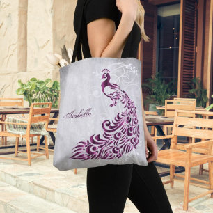Magenta Peacock Personalised Tote Bag