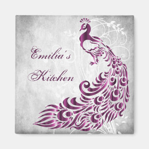 Magenta Peacock Personalized Magnet