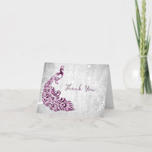 Magenta Peacock Thank You Card