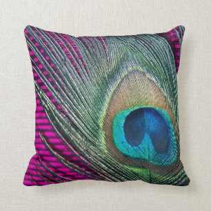 Magenta Peacock with Lines Cushion