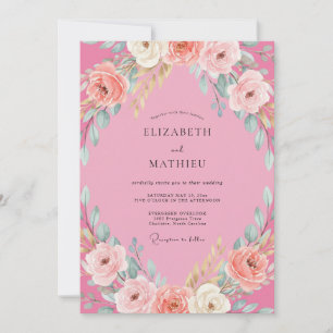 Magenta Peony Foliage Wedding Invitation