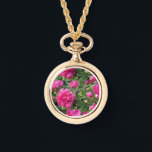 Magenta peony gold necklace timepiece<br><div class="desc">Magenta peony gold necklace timepiece.</div>