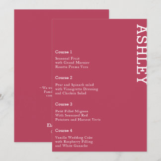 Magenta Personalised Guest Name Wedding  Menu