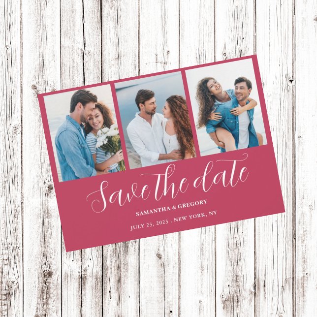 Magenta Photo Collage Wedding Save The Date (Creator Uploaded)