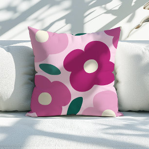 Magenta Pink Abstract Retro Flower Pattern Cushion