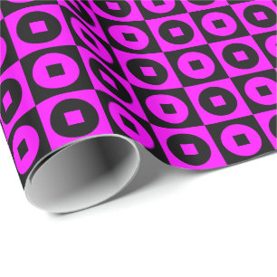 Magenta Pink and Black Square Circle Wrapping Paper