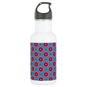 Magenta, Pink and Green Flower Pattern 532 Ml Water Bottle