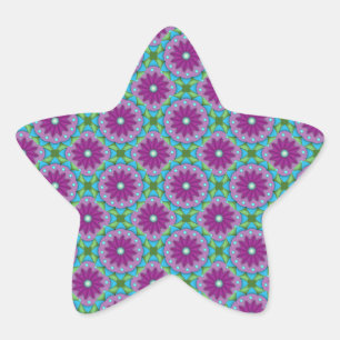 Magenta, Pink and Green Flower Pattern Star Sticker