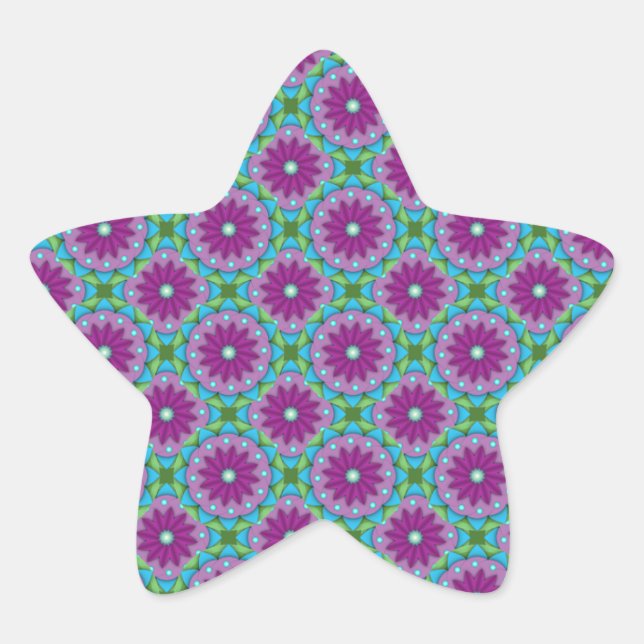Magenta, Pink and Green Flower Pattern Star Sticker (Front)
