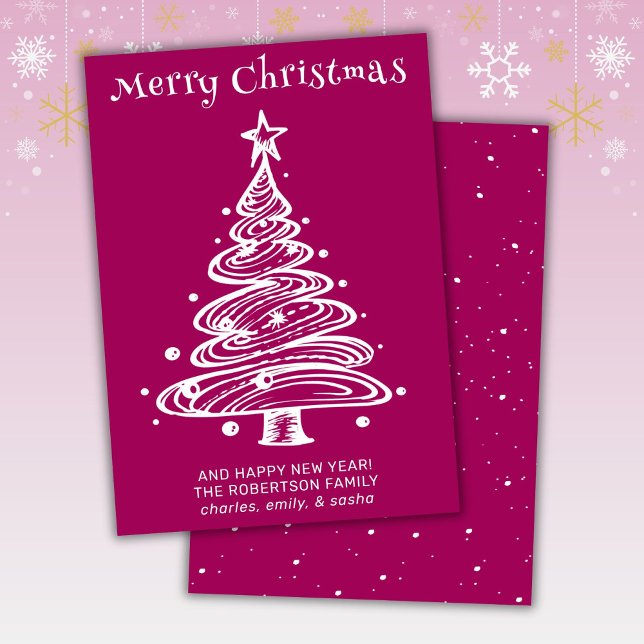 Magenta Pink and White Christmas Tree Holiday Card (Creator Uploaded)